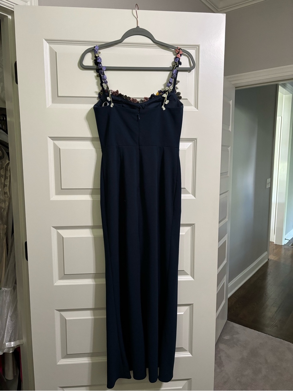 Azazie Navy Maxi Dress with Multicolor Floral Appliqué - Picture 3 of 4